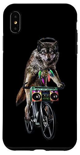 iPhone XS Max Hippie Wolf Riding Bicycle with Boombox and Headphone Case