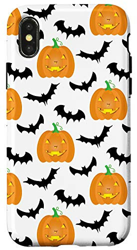 iPhone XXS Halloween Design Cell Case Bat   Pumpkin Pattern Orange B W Case