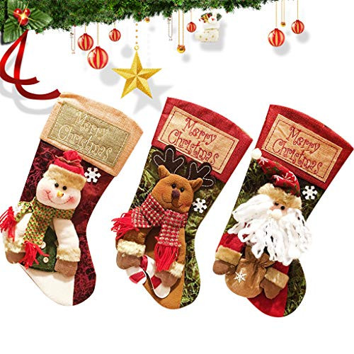 Kicpot Christmas Stockings 3Pcs 20 Big Xmas Christmas Stocking Classic Personalized Large Stockings Santa Snowman Reindeer Xmas Character for Family Holiday Christmas Party Decorations