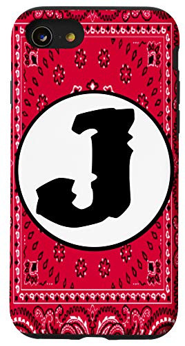 iPhone SE 2020  7  8 Red Bandana Handkerchief Paisley Monogram Letter J Case