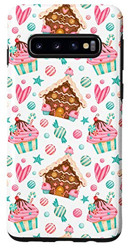 Galaxy S10 Pink Christmas Gingerbread Cupcake Heart and Candy Design Case