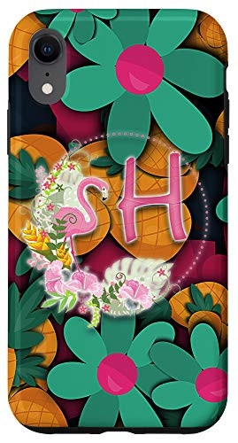 iPhone XR Tropical Pattern Letter H Flamingo Monogram Case
