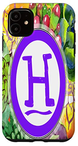 iPhone 11 Monogram Letter H Watercolor Floral and Cactus Case