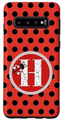 Galaxy S10 Polka Dots Ladybug Monogram Name Initial Letter H Case