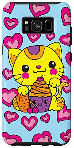 Galaxy S8 Cute Kawaii Maneki Neko Lucky Cat Hearts and Cupcake Case