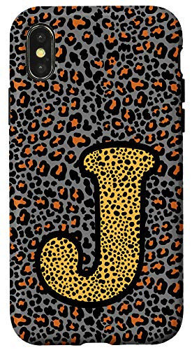 iPhone XXS Cool Letter J Initial Name Leopard Cheetah Pattern Print Case