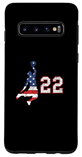 Galaxy S10 Basketball number 22 with American USA flag player on black Case