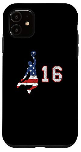 iPhone 11 Basketball number 16 with American USA flag player on black Case
