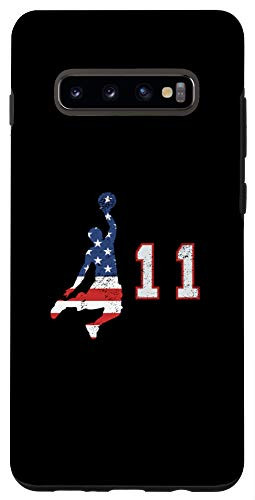 Galaxy S10 Basketball number 11 with American USA flag player on black Case