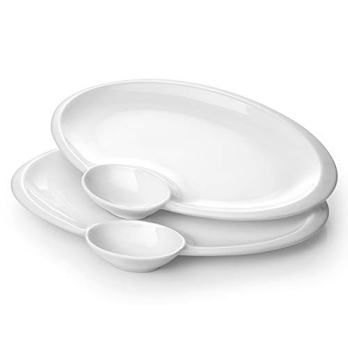 DOWAN Appetizers Serving Platter 12 Inches Sushi Platter with Dipping Sauce Holder Oval Serving Plates for Seafood Chicken Nuggets and Fries