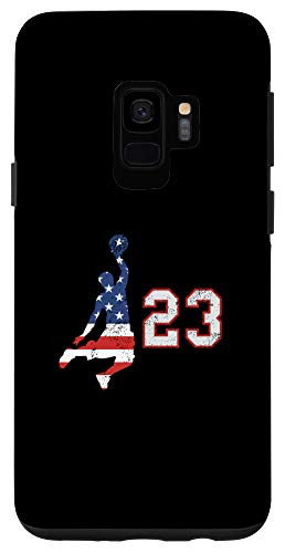Galaxy S9 Basketball number 23 with American USA flag player on black Case