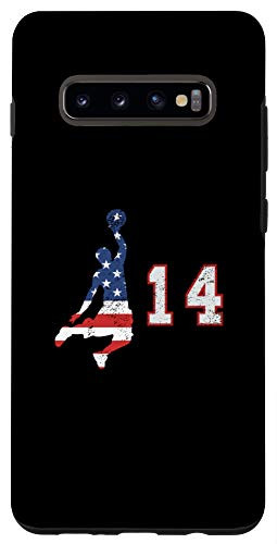 Galaxy S10 Basketball number 14 with American USA flag player on black Case