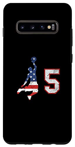 Galaxy S10 Basketball number 5 with American USA flag player on black Case