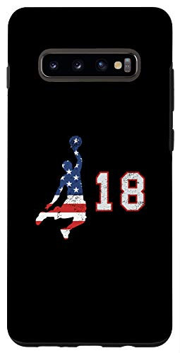 Galaxy S10 Basketball number 18 with American USA flag player on black Case