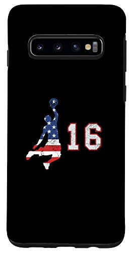 Galaxy S10 Basketball number 16 with American USA flag player on black Case
