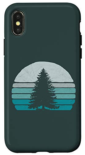 iPhone XXS Vintage Fir Spruce Pine Tree   Retro Dark Sunset 80s Outdoor Case