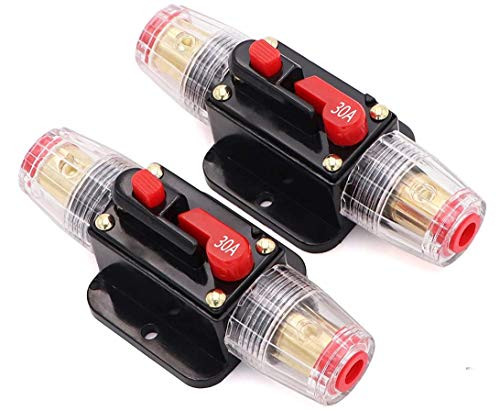 30 A Car Audio Inline Circuit Breaker Reset Fuse Holder 12V-24V DC with Manual Reset for Car Audio Amps Overload Protection Fuse30A