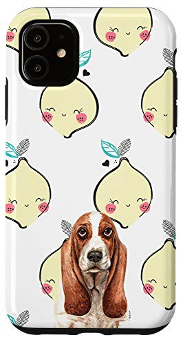 iPhone 11 Basset Hound Dog Kawaii Lemon Smiling Pattern Animal Head Case