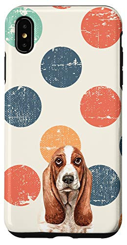 iPhone XS Max Basset Hound Dog Vintage Polka Dot Grunge Animal Head Case