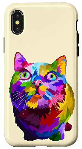 iPhone XXS Funny Cat Phone Case Colorful Roaring Cat head pop art Case Case