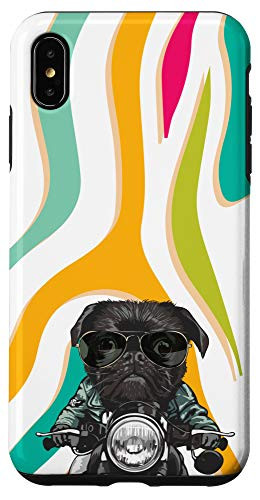 iPhone XS Max Black Pug Riding Motorcycle Rainbow Zebra Print Animal Head Case