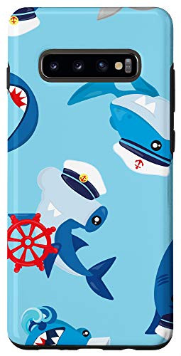 Galaxy S10 Hammerhead Shark Captian Ocean Blue Sharks Pattern Case