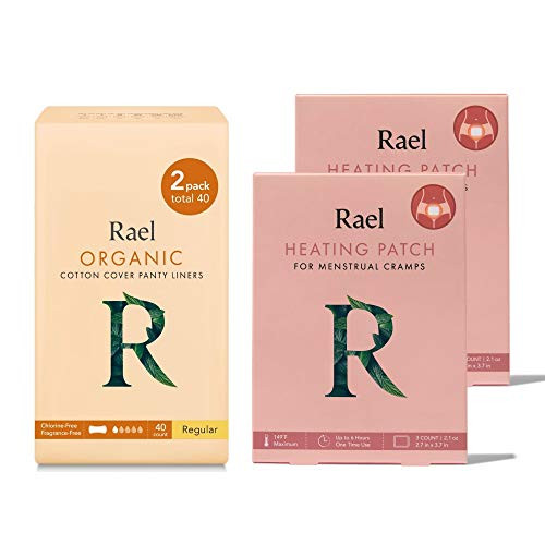 Rael Organic Cotton Panty Regular Liners 40 Count and Pain Relief Heating Patch 6 Count