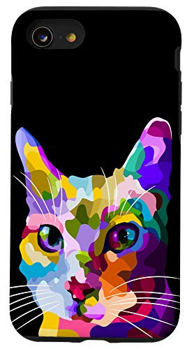 iPhone SE 2020  7  8 Cat Phone Case Colorful Roaring Cat head pop art Case