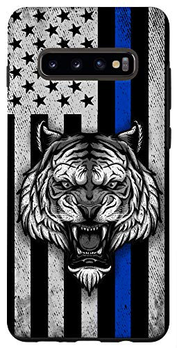 Galaxy S10 Police Tiger Head Thin Blue Line Flag American Supporter Case