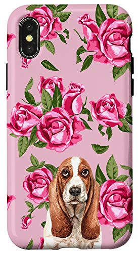 iPhone XXS Basset Hound Dog Vintage Pink Color Rose Pattern Animal Head Case