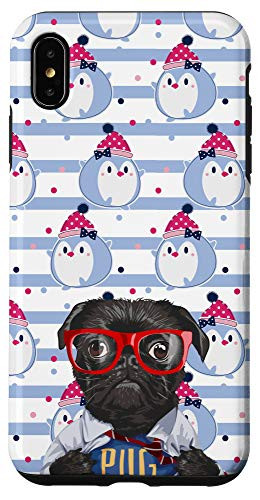 iPhone XS Max Black Super Pug Dog Kawaii Cartoon Penguin Animal Head Case