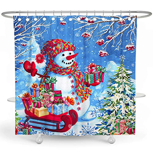 DESIHOM Christmas Shower Curtain Snowman Shower Curtain Snowflake Holiday Shower Curtains for Bathroom Winter Shower Curtain Christmas Tree Xmas Polyester Waterproof Shower Curtain 72x72 Inch