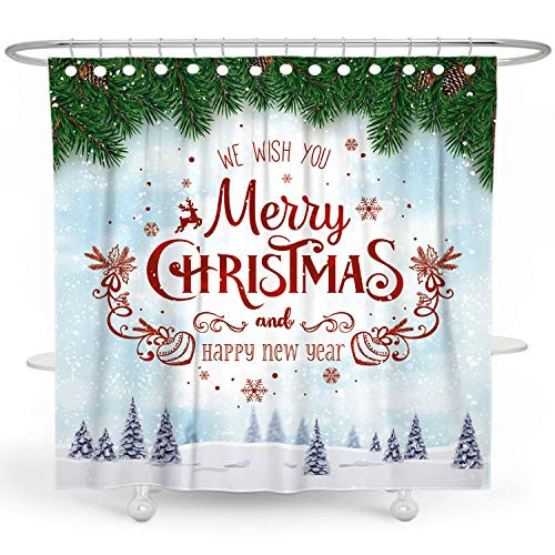 DESIHOM Merry Christmas Shower Curtain Holiday Shower Curtains for Bathroom Snowflake Shower Curtain Christmas Tree Winter Shower Curtain Xmas Polyester Waterproof Shower Curtain 72x72 Inch