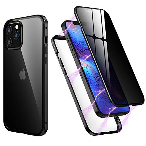 Anti-Peeping Clear Case for iPhone 12iPhone 12 Pro 6_1 inch with Two Side Tempered Glass Privacy Screen Protector Magnetic Adsorption Metal Bumper Cover iPhone 12iPhone 12 Pro 6_1inch Black
