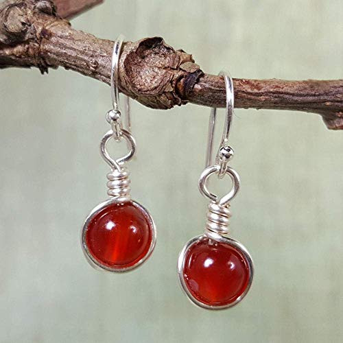 Carnelian Gemstone Minimal Drop Earrings - 925 Sterling Silver - August Birthstone Jewelry Carnelian Gemstone Minimal Drop Earrings - 925 Sterling Silver - August Birthstone Jewelry