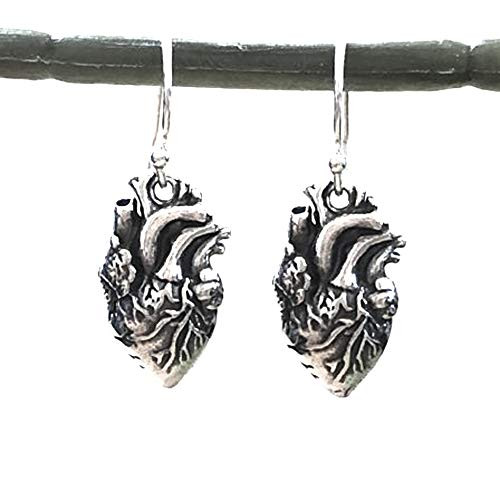 Anatomical Heart Charm Earrings Sterling Silver - Petite 2D Design