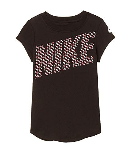 Nike Kids Girls Logo Block Small Repeat Scoop Tee Little Kids Black 6X Little Kids