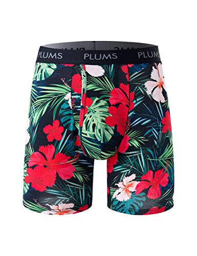PLUMS Underwear Co_ Mens Boxer-Brief Hawaiian Print Black Single Pack M