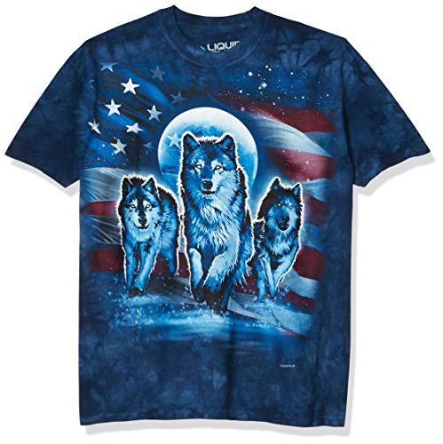 Liquid Blue Mens Patriotic Wolf Pack T-Shirt Tie Dye Medium