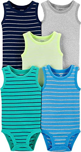 Carters Baby Boys 5-Pack Original Bodysuits Sleeveless 9 Months NavyTurquoiseHeatherNeon Yellow