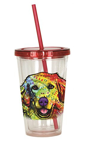 Spoontiques Dean Russo Golden Retriever Cup with Straw, Multi