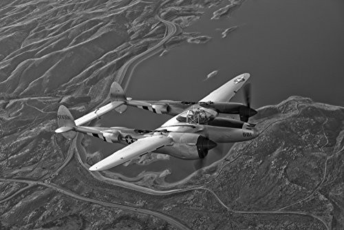 Posterazzi PSTSGR100003M A Lockheed P-38 Lightning fighter aircraft in flight near Chino California Poster Print 17 x 11