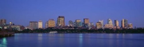 Buildings at the waterfront lit up at night Boston Massachusetts USA Poster Print 18 x 6