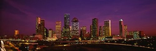 Posterazzi Buildings lit up at night Houston Texas USA Poster Print 18 x 6