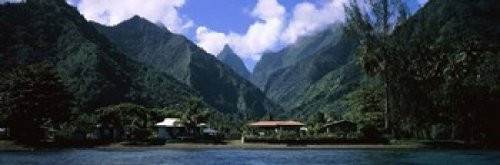Posterazzi Mountains and Buildings on The Coast Tahiti French Polynesia Poster Print 18 x 6 Varies
