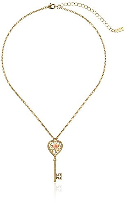 1928 Jewelry Porcelain Rose Collection Gold Tone Pink Porcelain Rose Key Pendant Necklace 16 1928 Jewelry Porcelain Rose Collection Gold Tone Pink Porcelain Rose Key Pendant Necklace 16