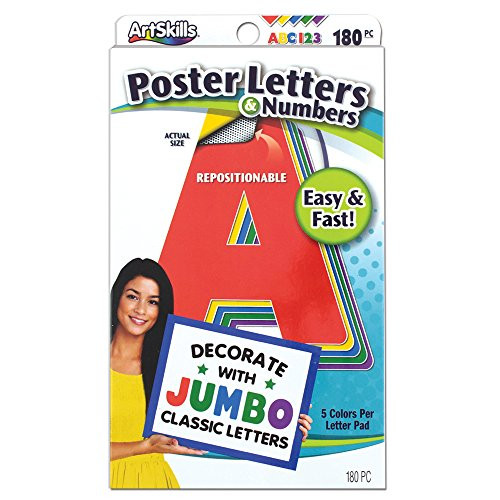 ArtSkills Jumbo Poster Letters and Numbers, A-Z and 0-9, Assorted, Classic Colors, 180-Count (PA-1454)