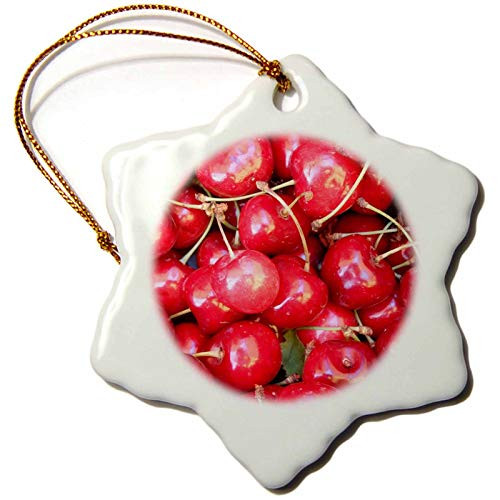 3dRose LLC ORN-162570-1 Porcelain Snowflake Ornament 3-Inch Red Cherries Macro Food Photography-Cherry Fruit-Shiny Bright Cook Kitchen Chef