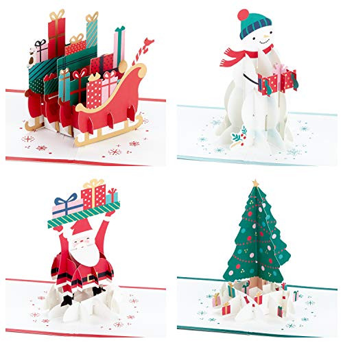 Hallmark Signature Paper Wonder Pop Up Christmas Cards Assortment 4 Holiday Cards with Envelopes 1999XXH2034