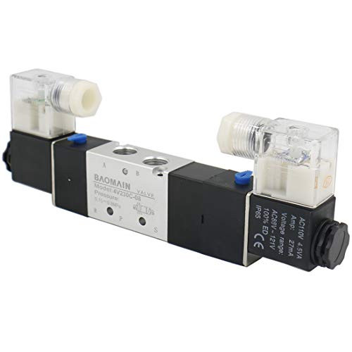 Baomain Pneumatic Solenoid Air Valve 4V230C-08 AC 110V 5 Way 3 Position PT14 Internally Piloted Acting Type Double Electrical Control Midst Closed
